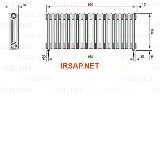 чертеж радиатора Irsap Tesi 30500-2030500-20-16-01